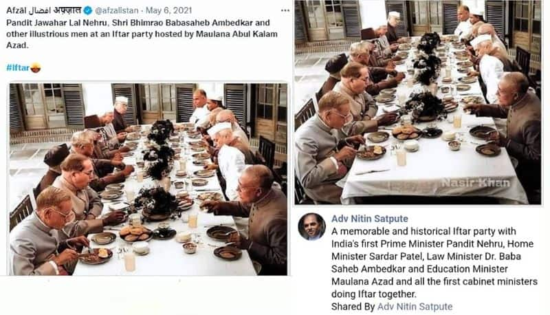 Jawaharlal Nehru s first Iftar Party viral photo is of having meal with cabinet mnj 