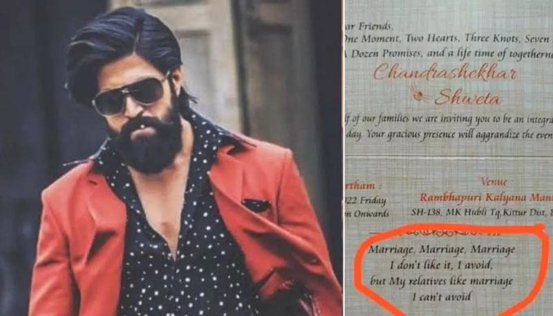 KGF 2 famous dialogue finds place on fan's wedding card