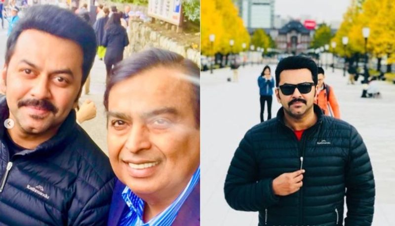 indrajith sukumaran photo with mukesh ambani at japan