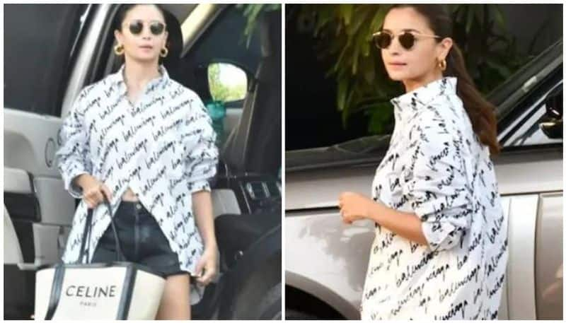 Alia Bhatt in Rs 1.3 lakh oversized shirt and denim shorts keeps it super cool for airport look in Mumbai