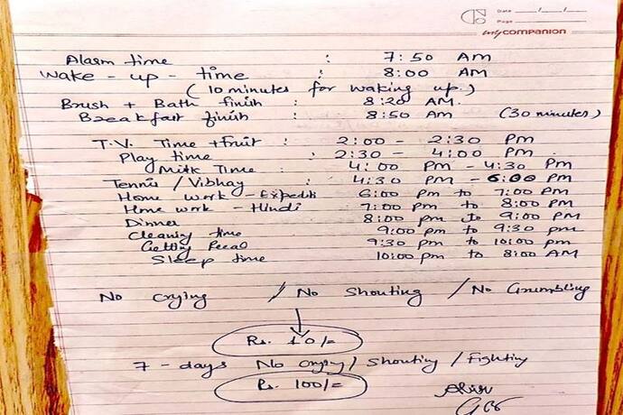 मां ने बेटे के लिए ऐसा टाइम टेबल बनाया की सोशल मीडिया में हो रही तारीफ, बच्चे को बोनस में मिलेंगे पैसे 