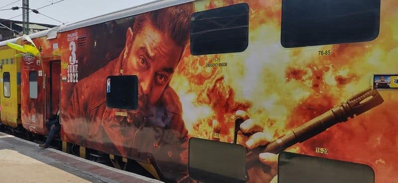 kamalhaasan vikram movie posters in coimbatore to bangalore Double decker train