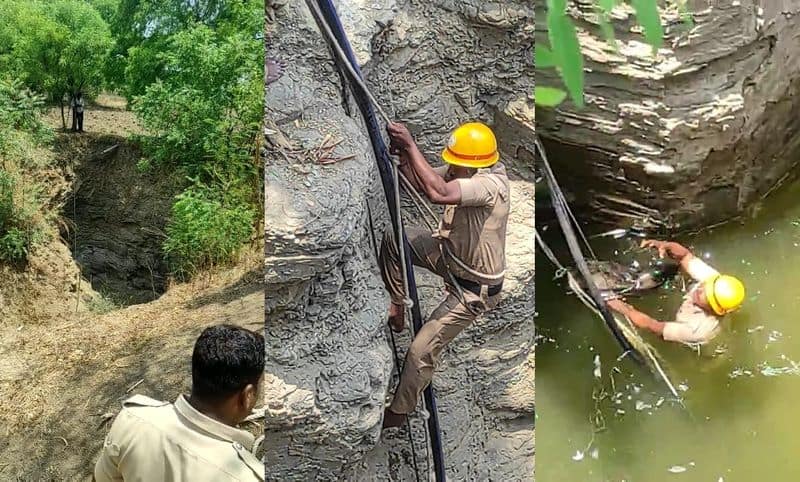 firefighters recuses peacock from 40 feet Well at Vijayapura rbj