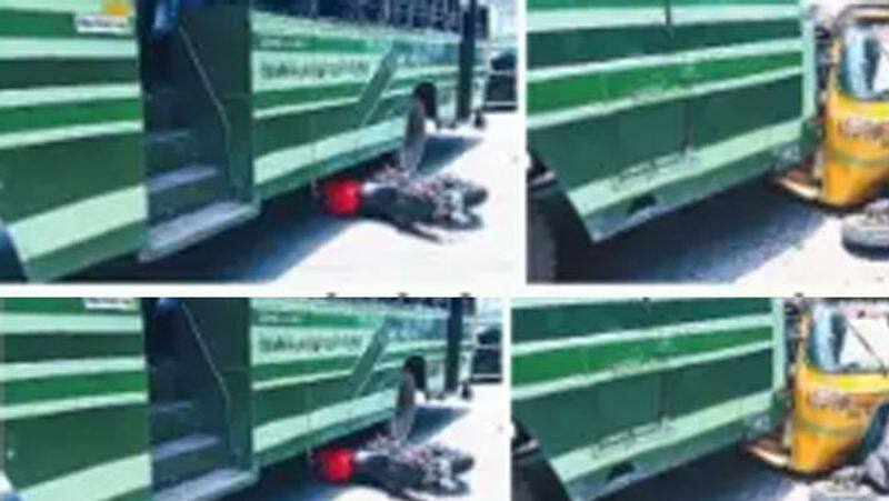 College student trapped in the wheel of a government bus .. Auto that saved his life