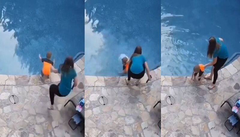 Mother Of The Year.. Catches Son Just In Time, Saves Him From Drowning In Swimming Pool, video goes viral..