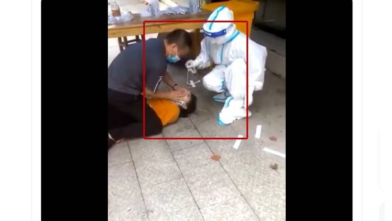 Viral Video Chinese Woman Pinned Down, Covid Test Done Forcibly