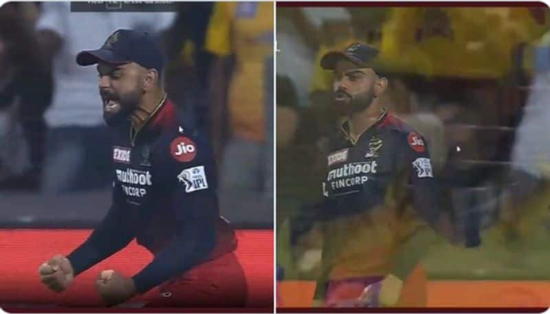 IPL 2022 RCB vs CSK Watch Virat Kohli criticized for aggressive celebration after MS Dhoni dismissal