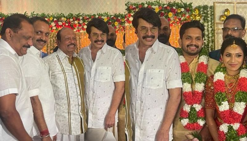 actor mammootty attend k surendran son wedding ceremony