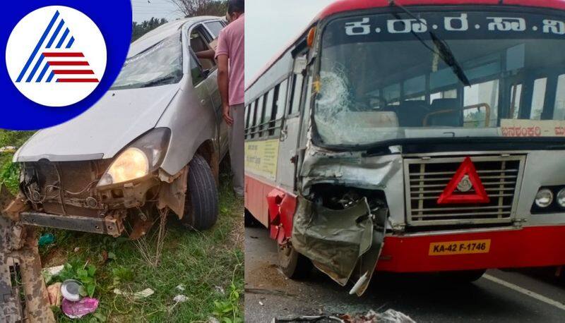 Three Died After Ksrtc Bus Innova Car Accident in ramanagara District gvd