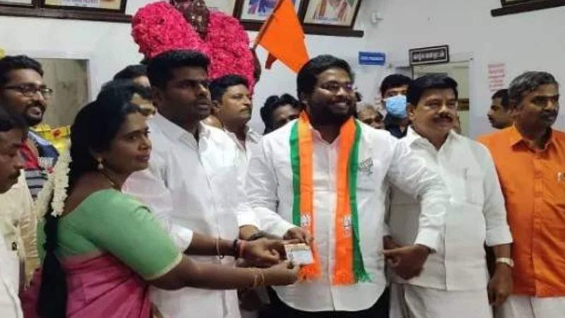 The son of a former DMK minister who will join the BJP following Surya Siva. 