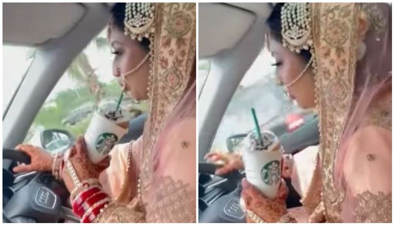 vira video bride Sips Cold Coffee To Relax On Wedding Day