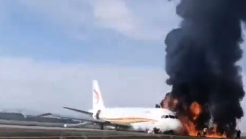 Airlines flight deviates from the runway and caught fire