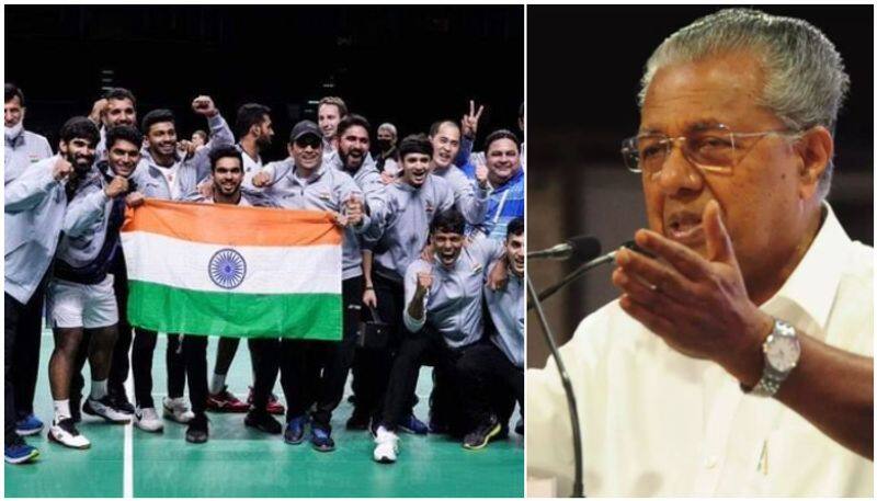 chief minister pinarayi congratulated indian badminton team for winning thomas Cup