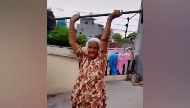 video in which grandmother doing deadlift