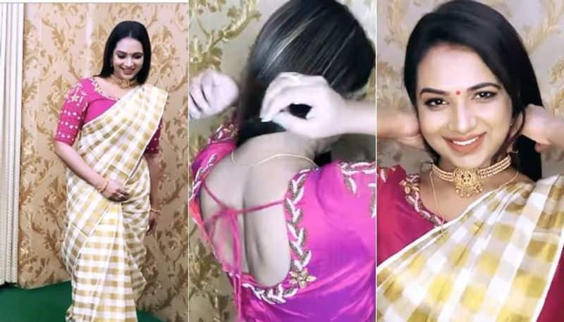 Actress Saranya anand shares video of wearing a sari