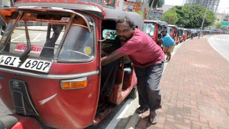 People waiting for 3-4 days to fill petrol in the front of petrol bunk at Srilanka city 