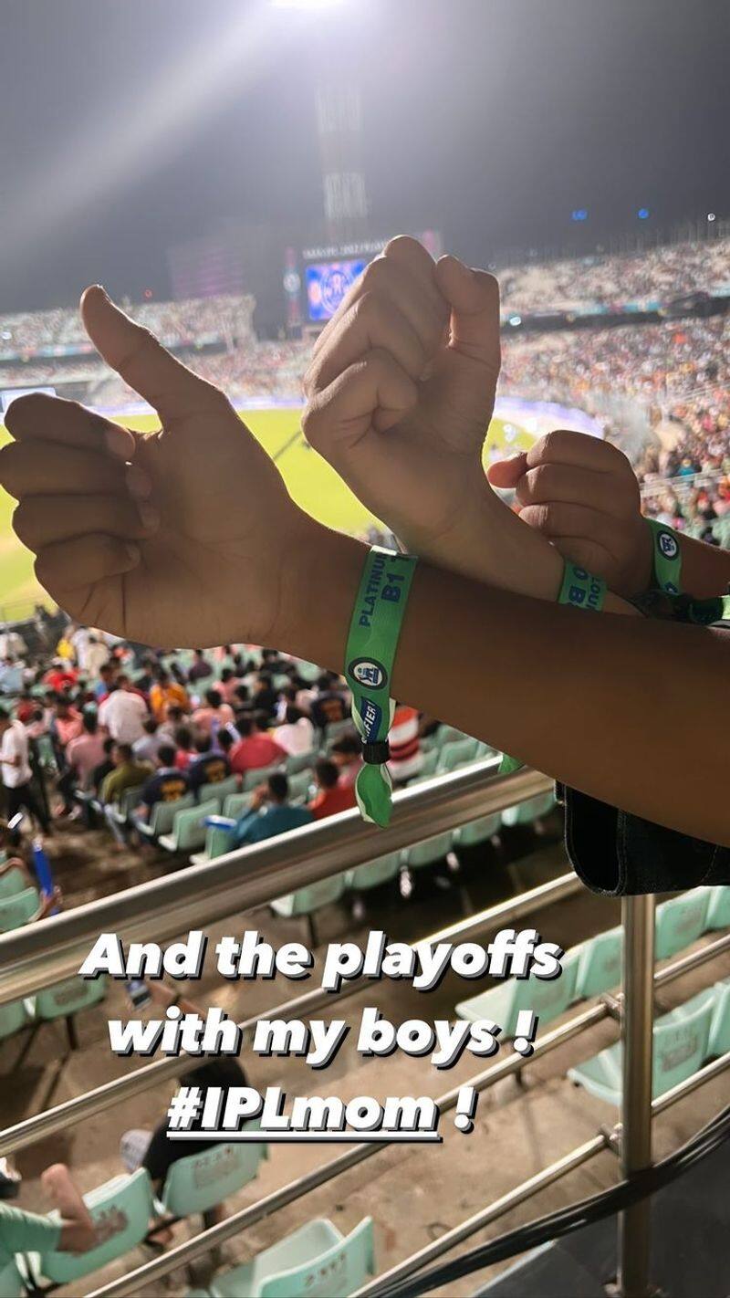 Aishwaryaa Rajinikanth watches IPL playoff match with his sons in kolkata