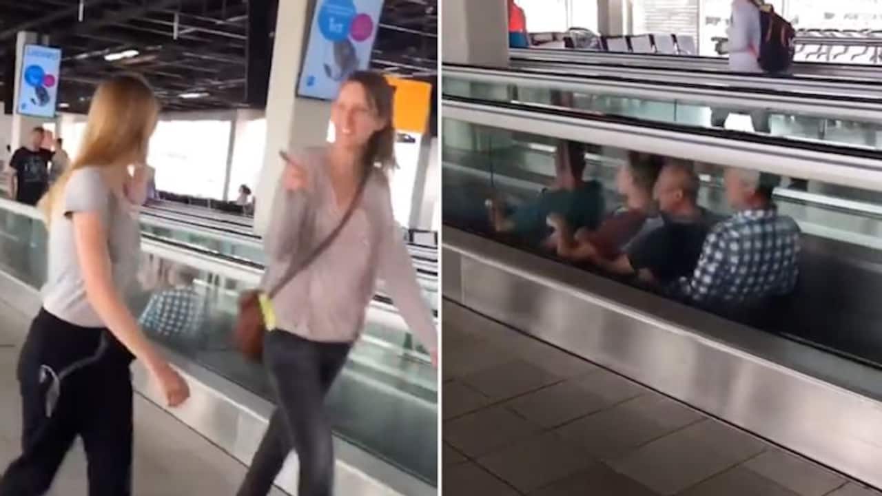 Watch: 4 men rowing on a moving walkway at an Amsterdam airport has left internet in splits