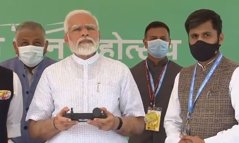 PM Narendra Modi inaugurate Drone Festival of India 2022 flies Bengaluru based startup drone ckm