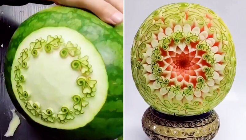 Watch Woman crafts a stunning design on watermelon-tgy