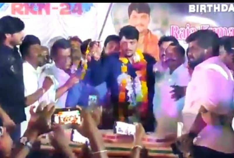 Yadagir Youth Congress President cuts his birthday cake with sword rbj