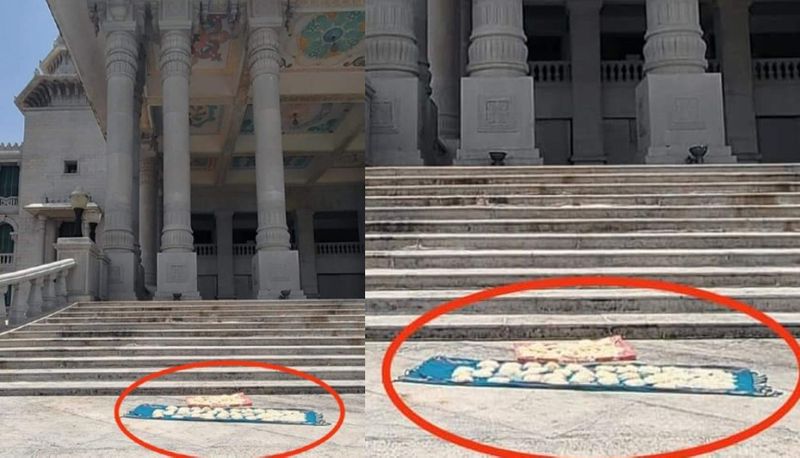 Woman leaves shavige for drying on the premises of suvarna vidhana soudha Belagavi photo goes viral mnj 