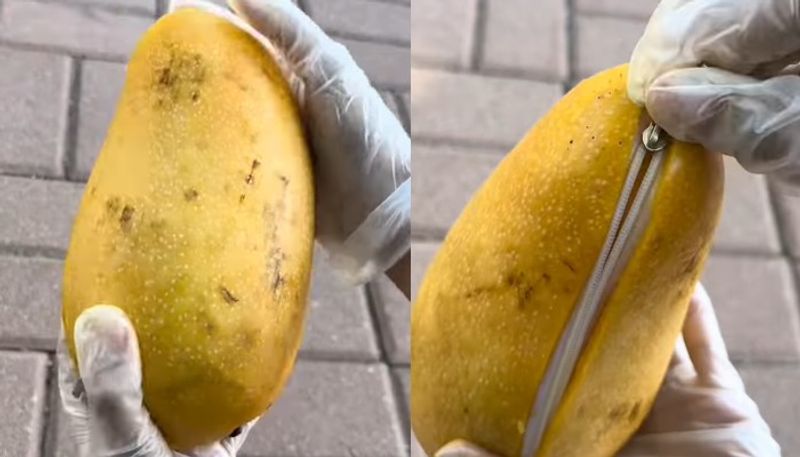 video in which a mango prepared like a purse 