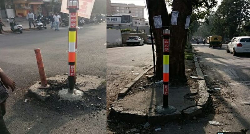 Bangalore city police installing solar delineators and bollards to avoid accidents ckm