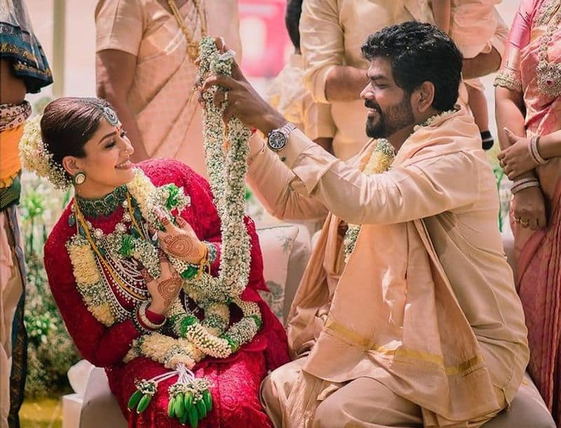 Nayanthara Wore Red Custom Made Saree with Vignesh Shivan Name woven on It hls 