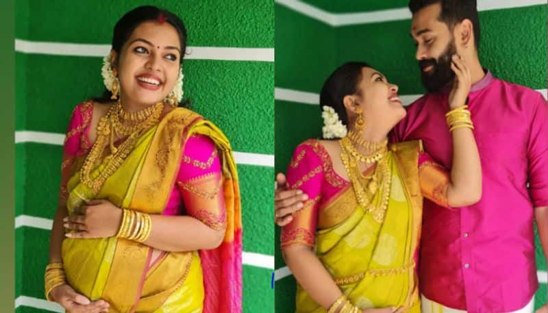 serial stars  Mridhula  and yuva  pictures and video celebrating the seventh month ceremony