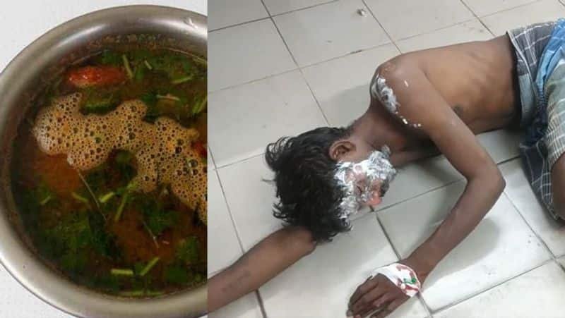 wife pouring hot rasam on husband face in Gingee