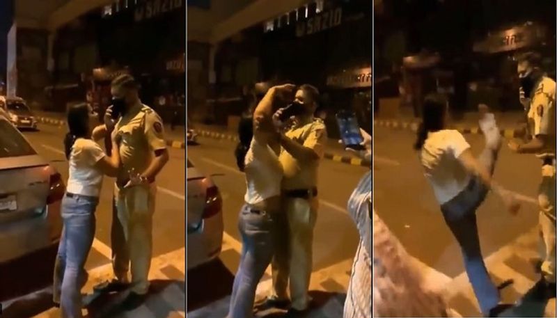 Drunk woman kicks police officer and grabs his collar, video viral