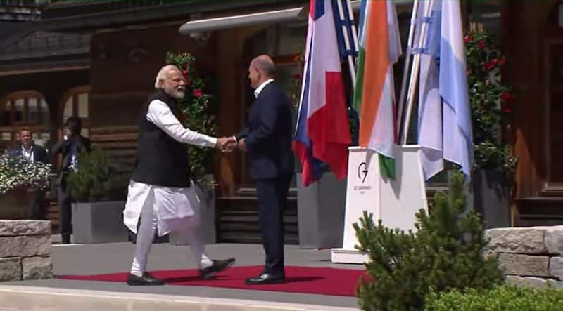 pm modi meets german chancellor olaf scholz to take part in the g7 summit