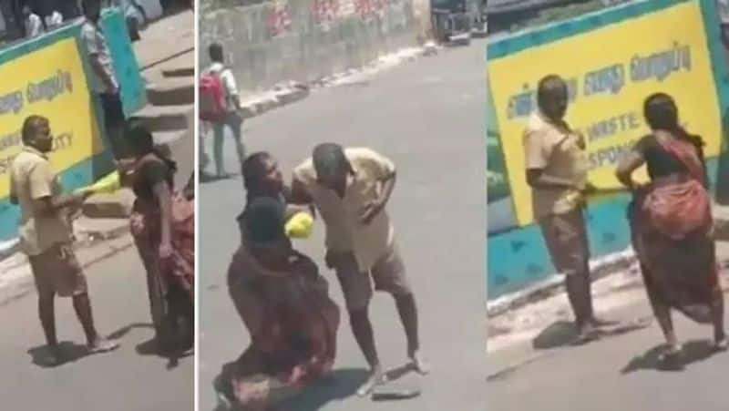 dindigul bus stand drunken woman beating a man