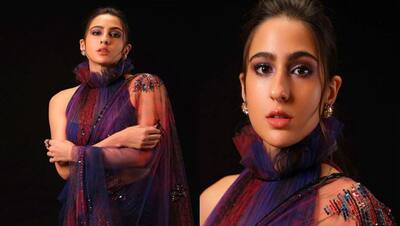 Sara Ali Khan ने 1.25 लाख रुपए की पर्पल साड़ी में दिखाया स्टनिंग लुक, देखें 4 PHOTOS