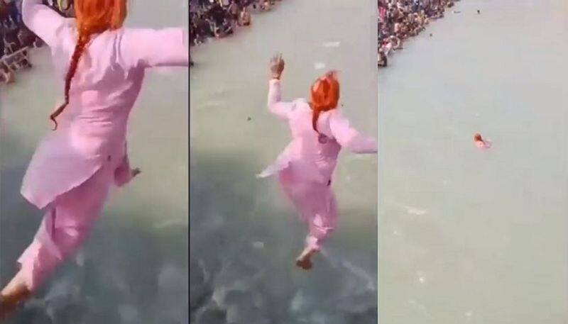 73 years old haryana woman dives from 40 foot bridge Into ganga river