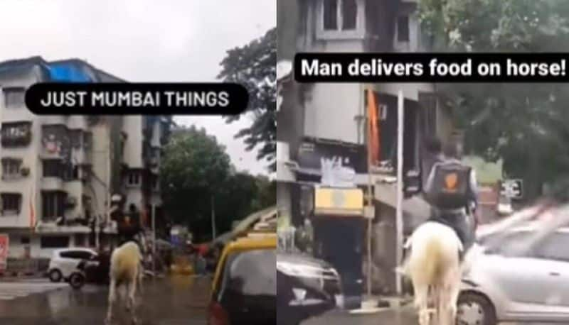 food delivery agent rides horse to deliver food in mumbai video goes viral akb