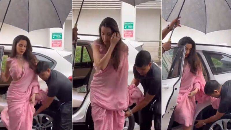 Nora fatehi Troll Her Saree became a Security Gaurad Trouble hls 