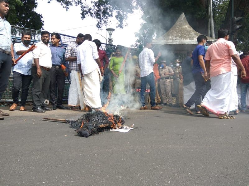  Protest against Saji Cherian s controversial statement on the Constitution