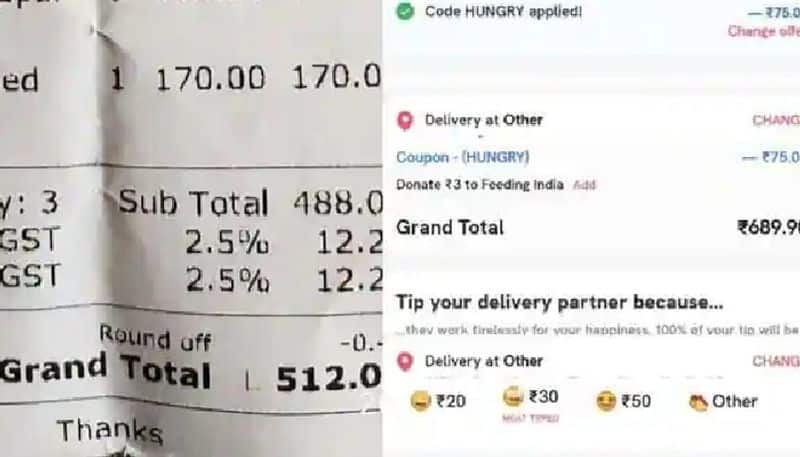 man compares online order bill and offline order bill and asks zomato for explanation 