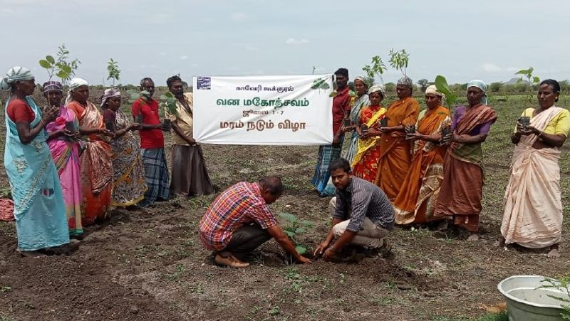 farmers plant  saplings across tamil nadu for national van mahotsav on behalf of cauvery calling movement