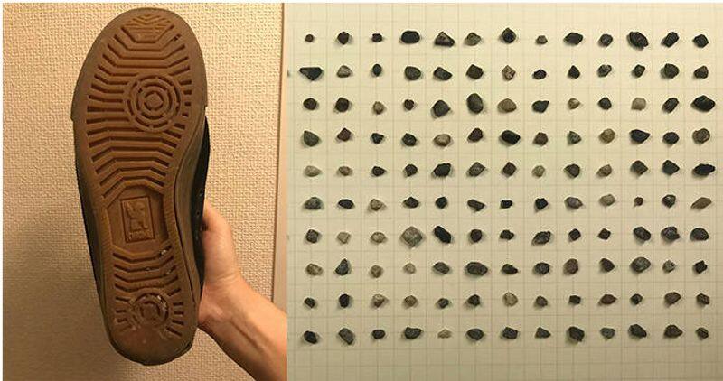 This Japanese artist collects pebbles stuck in the soles of his shoes