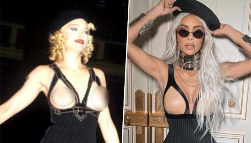 Kim Kardashian copied Madonna's scandalous breast-baring gown at Paris Fashion Week? Pictures  RBA