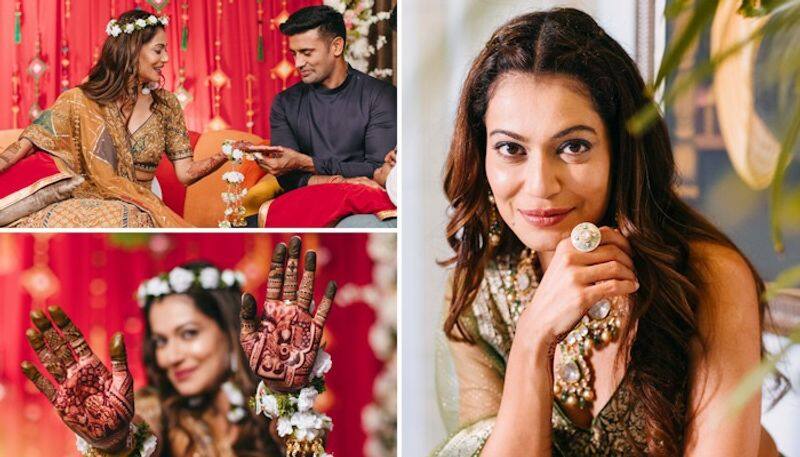 Payal Rohatgi Sangram Singh wedding updates Bride dazzles in green Banarasi lehenga for Mehendi drb