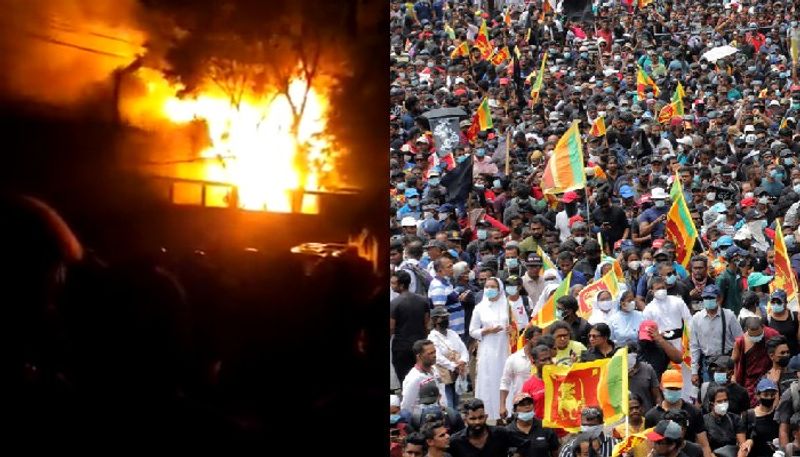 watch Sri Lankan PM Wickremesinghe's private residence in Colombo set on fire by protestors snt