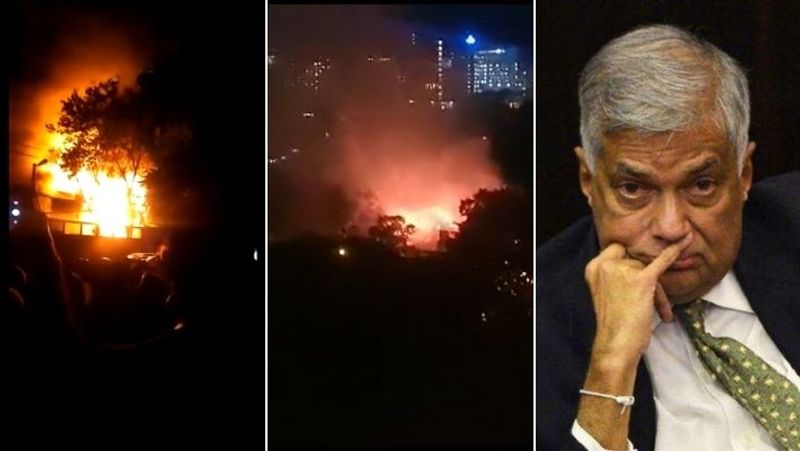 Sri lanka crisis protesters have set fire to Prime Minister Ranil Wickremesinghe residence viral video