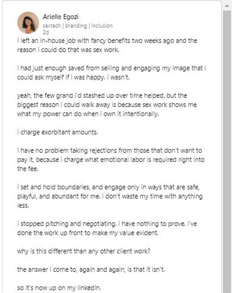 Woman proudly adds sex work as experience in LinkedIn profile netizens applaud her