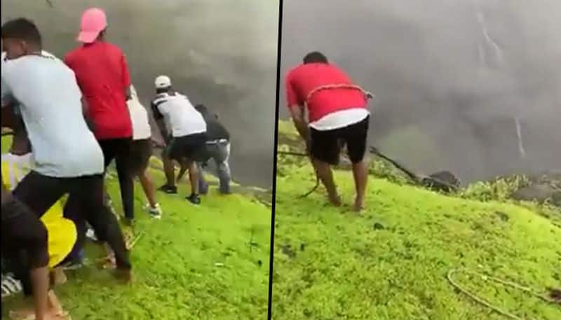 Brave youths rescued a calf stranded in a deep valley risking their lives: watch the video - gps