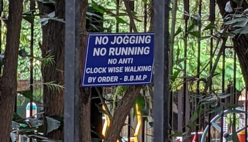 Bengaluru park sign board urges citizens not to run jog or walk anti clockwise post goes viral gcw