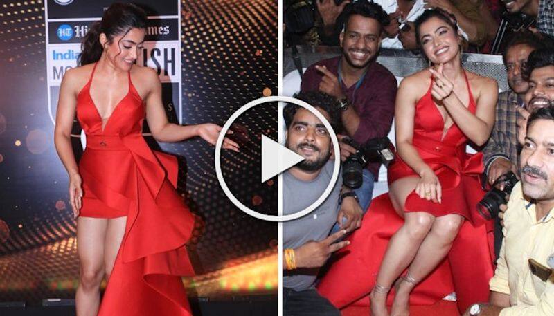 Video and Pictures: Rashmika Mandanna smartly escapes 'oops moment' in SEXY short red dress RBA